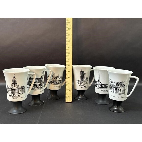 Vintage 6pc Landmark Pedestal Mugs Fine Seyei China Made in Japan 5.5" Pre-Owned - Picture 8 of 8